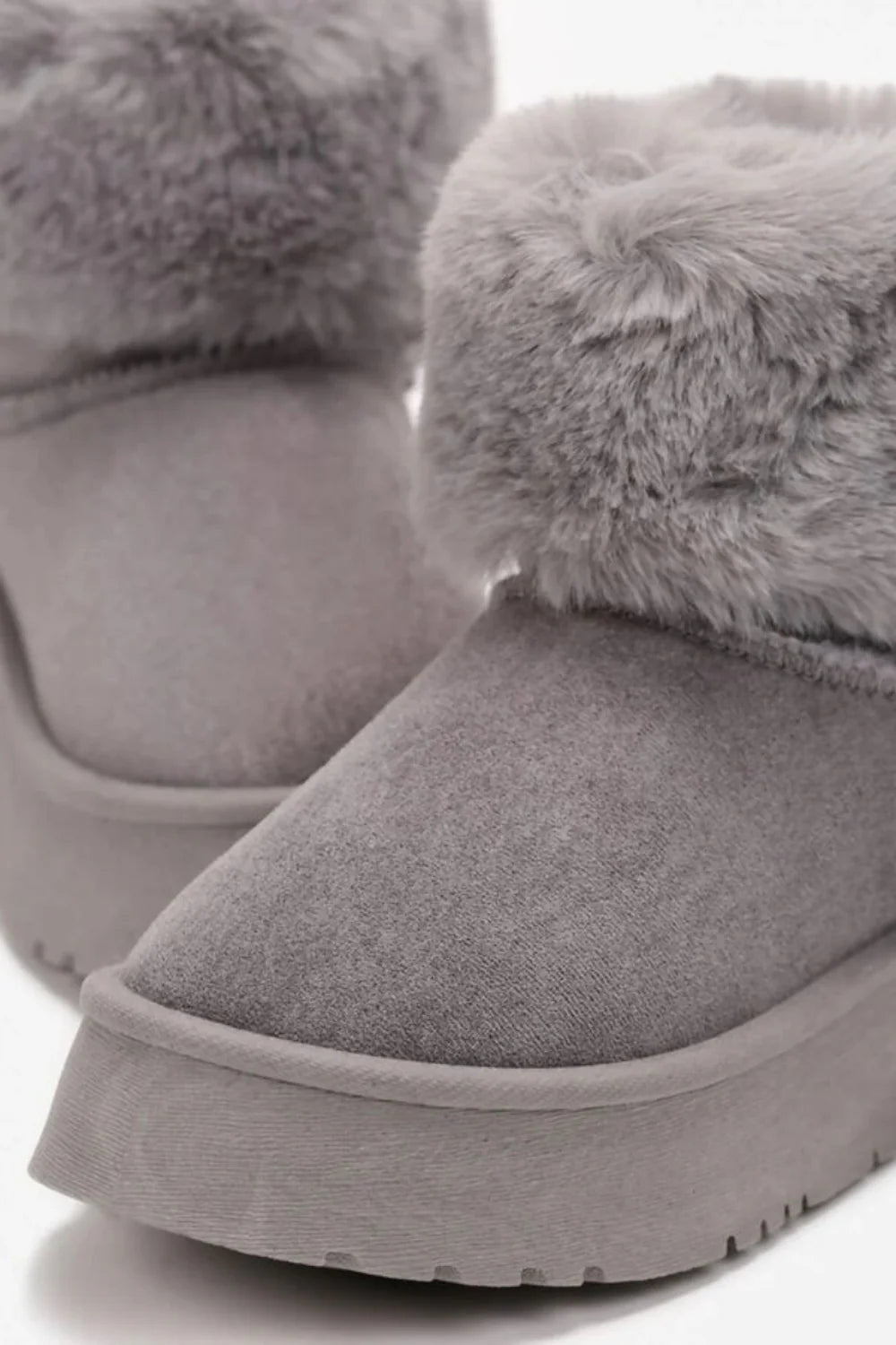 Grey Faux Fur Lined Chunky Platform Bow Detail Fur Collar Ankle Boots