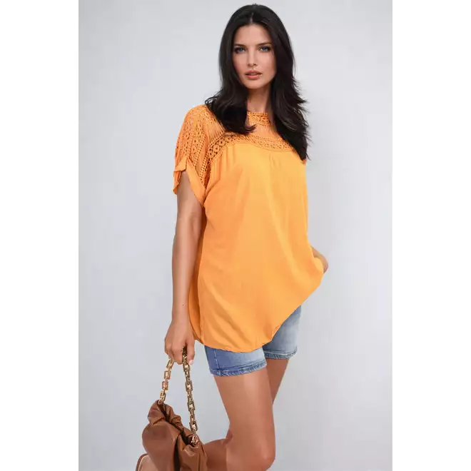 Sylvia Lace Insert Round Neck Hollow Top - 9 colours