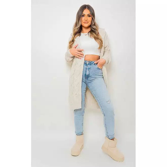 Zoe Chunky Cable Knitted Oversized Longline Hooded Cardigan - 13 colours