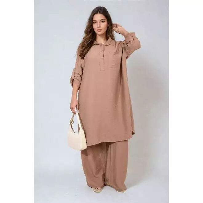 Dulcie Oversized Button Front Shirt & Wide Leg Pants Co-ord Set - 5 colours