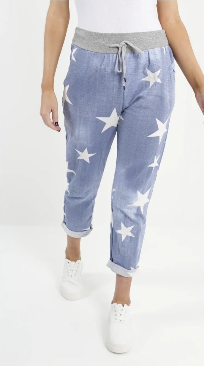 Curve Italian Star Print Pockets Cotton Ladies Trousers - 3 colours - Boutique-tastic