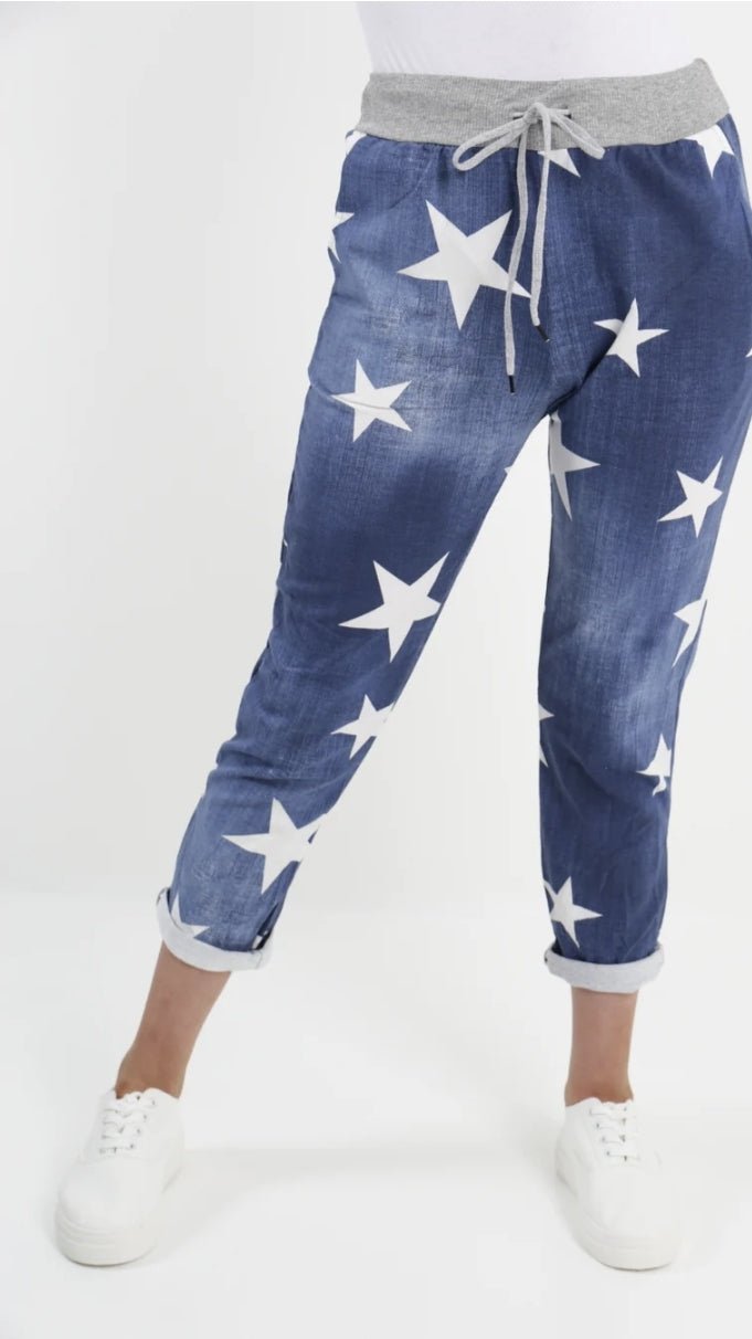 Curve Italian Star Print Pockets Cotton Ladies Trousers - 3 colours - Boutique-tastic