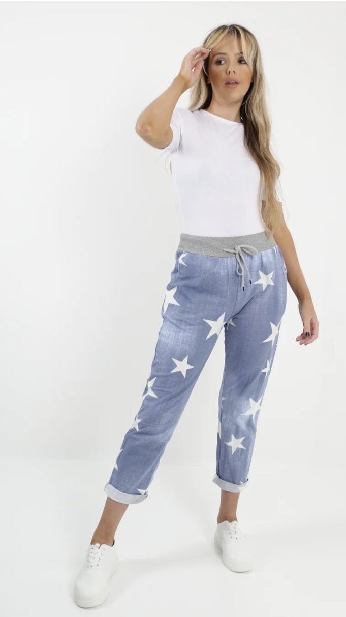 Curve Italian Star Print Pockets Cotton Ladies Trousers - 3 colours - Boutique-tastic