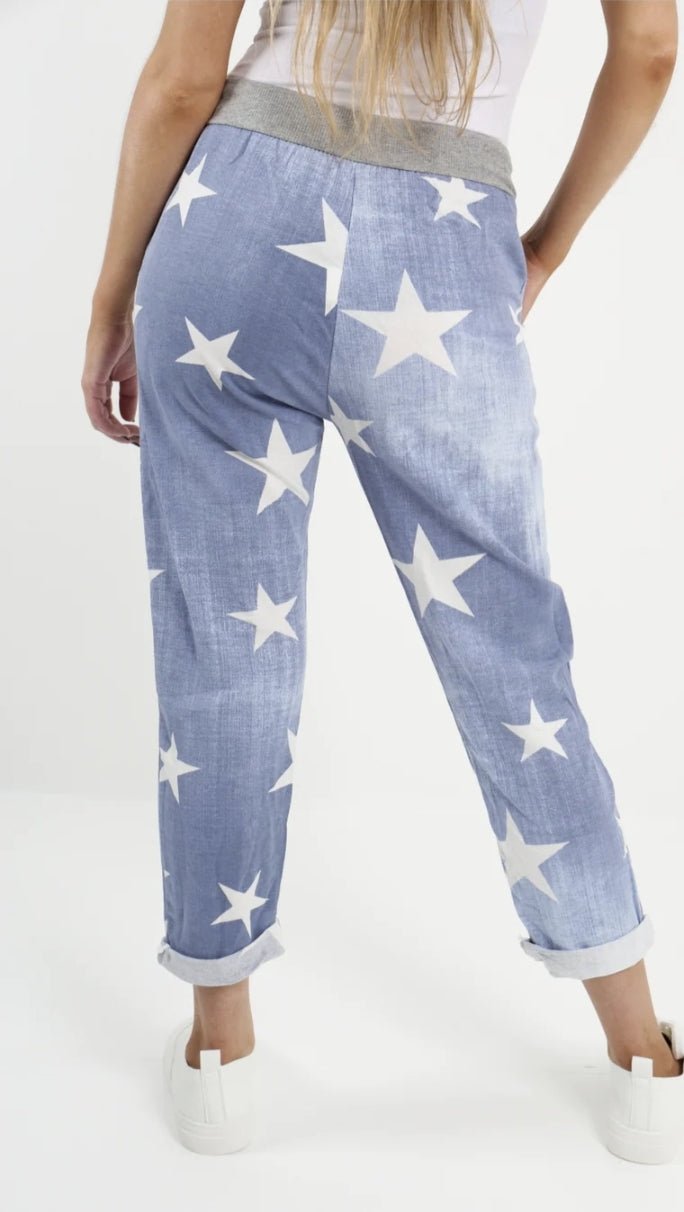 Curve Italian Star Print Pockets Cotton Ladies Trousers - 3 colours - Boutique-tastic