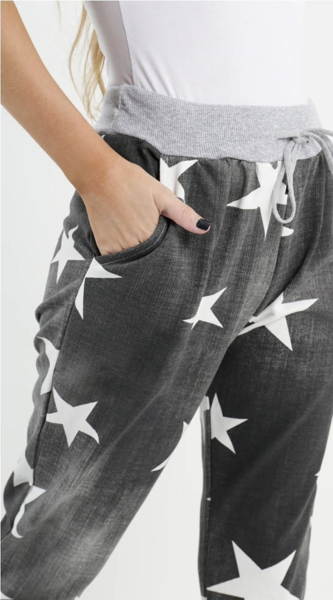 Curve Italian Star Print Pockets Cotton Ladies Trousers - 3 colours - Boutique-tastic