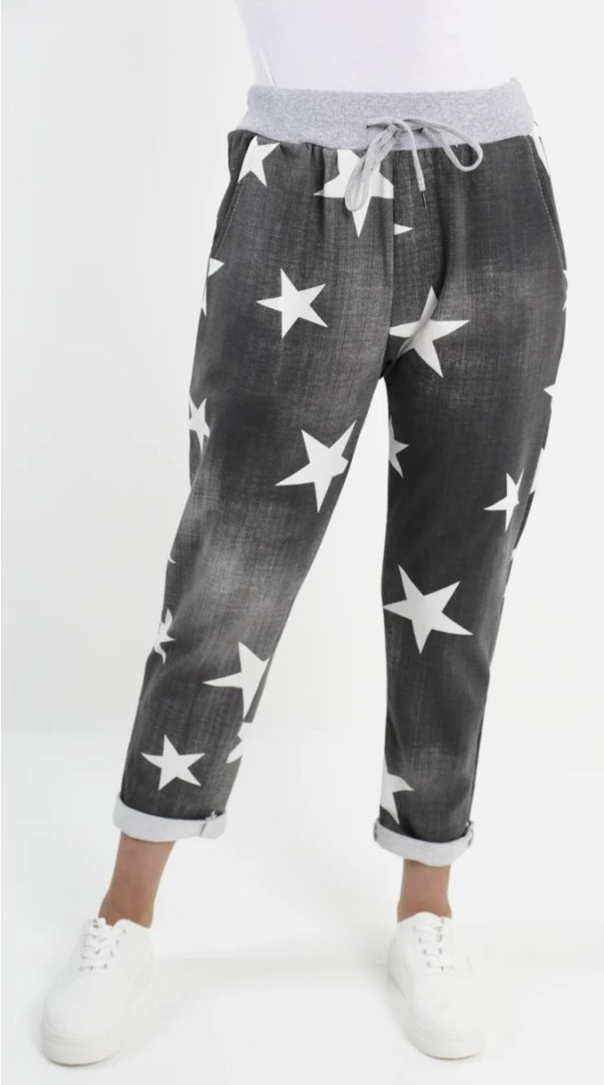 Curve Italian Star Print Pockets Cotton Ladies Trousers - 3 colours - Boutique-tastic