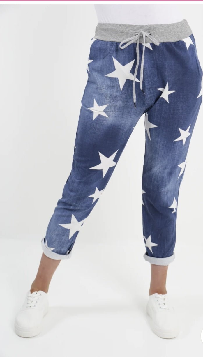 Curve Italian Star Print Pockets Cotton Ladies Trousers - 3 colours - Boutique-tastic