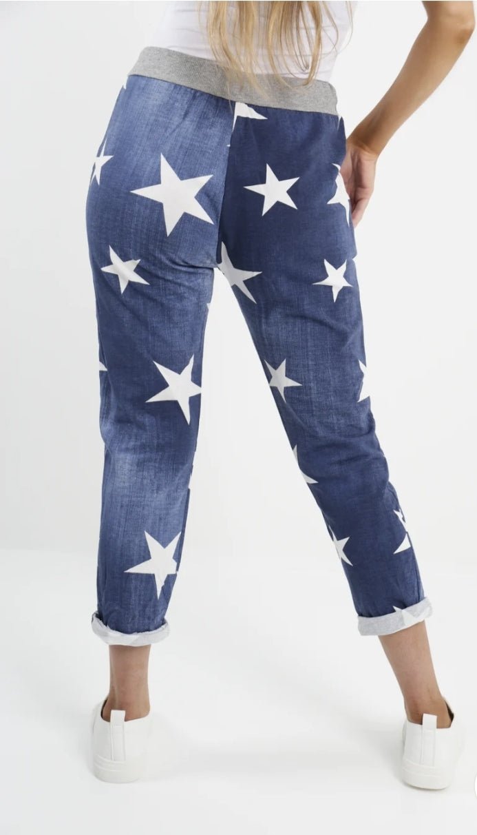 Curve Italian Star Print Pockets Cotton Ladies Trousers - 3 colours - Boutique-tastic