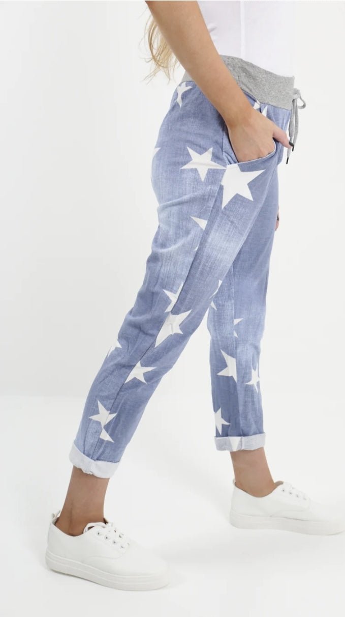 Curve Italian Star Print Pockets Cotton Ladies Trousers - 3 colours - Boutique-tastic