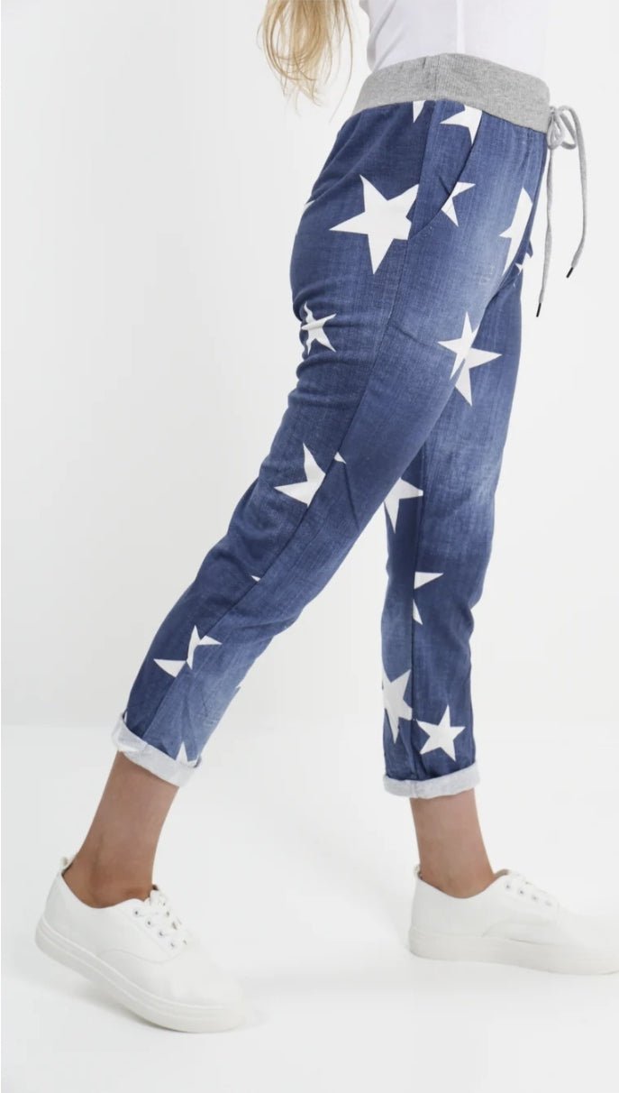 Curve Italian Star Print Pockets Cotton Ladies Trousers - 3 colours - Boutique-tastic