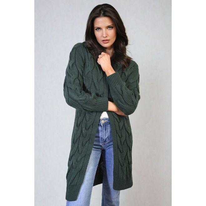 Zoe Chunky Cable Knitted Oversized Longline Hooded Cardigan - 13 colours