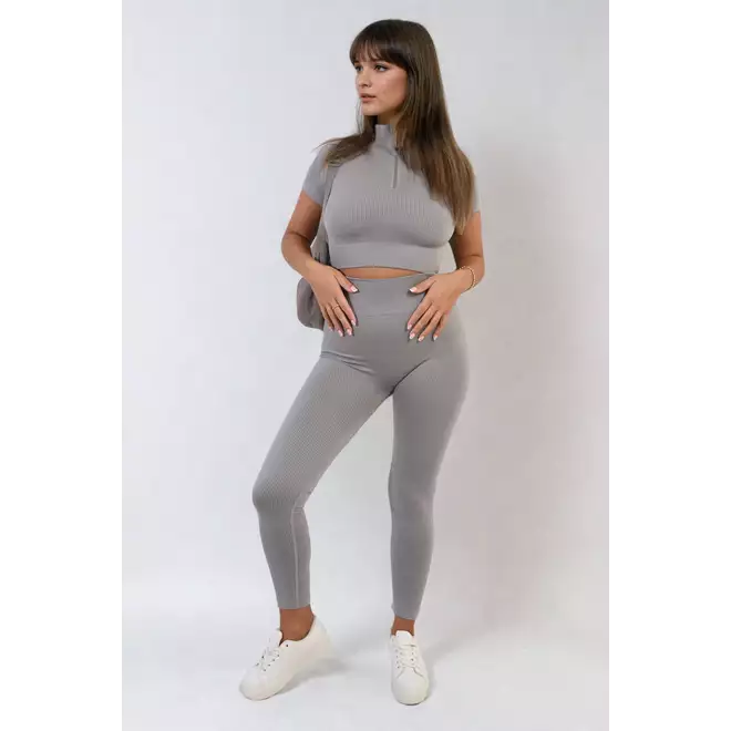 Ayah Ribbed Half Zip Crop Top and High Waist Leggings Co-ord Set - 8 colours