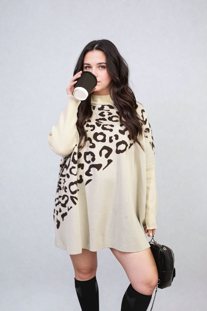 Curve Abigail Leopard Print Knitted Long Sleeve Jumper - 3 colours