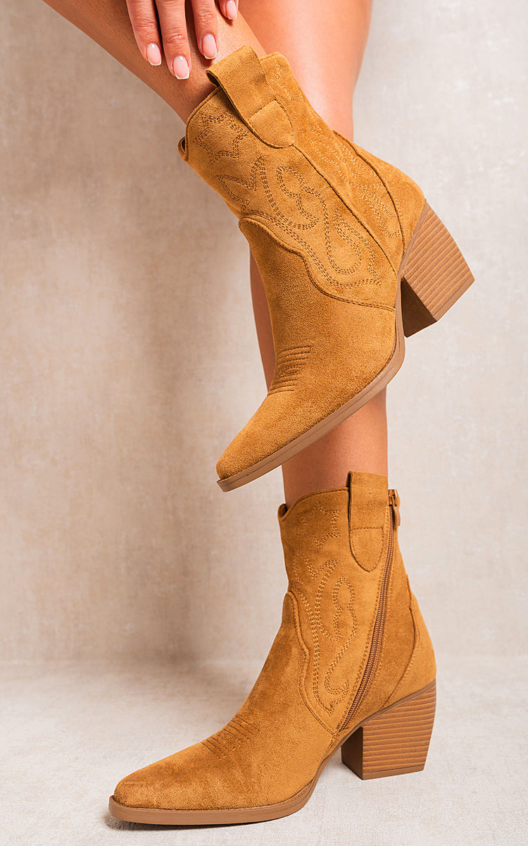 Laura Suede Cowboy Ankle Length Boots - 4 colours