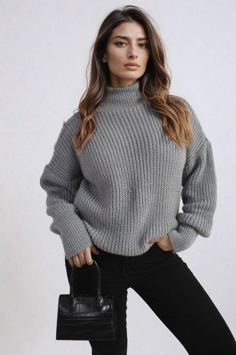 Alejandra Buttons Long Sleeves Chunky Knit Top - 7 colours