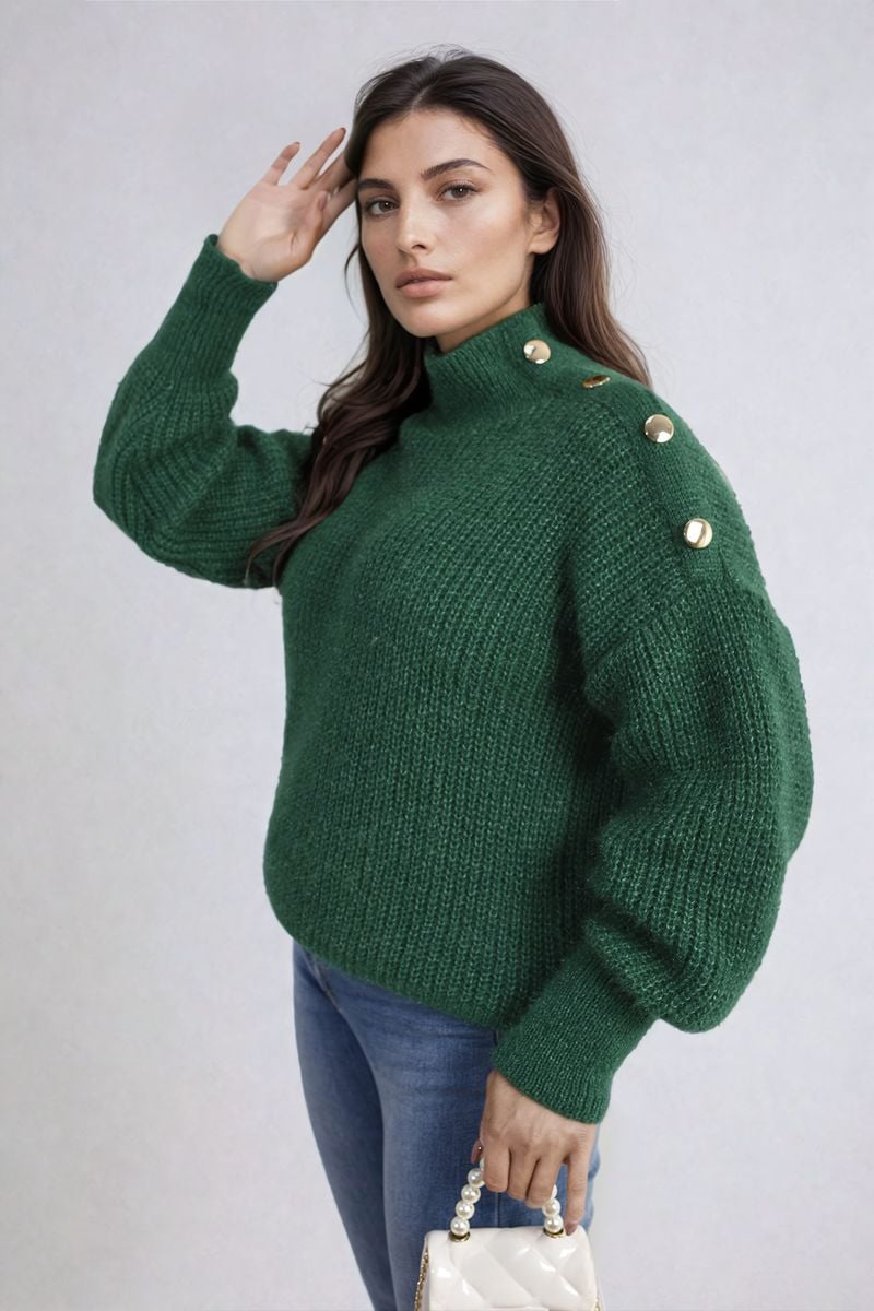 Alejandra Buttons Long Sleeves Chunky Knit Top - 7 colours