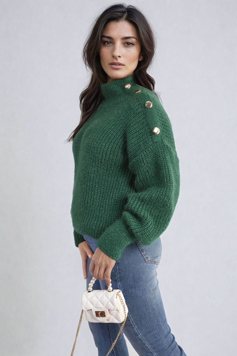 Alejandra Buttons Long Sleeves Chunky Knit Top - 7 colours