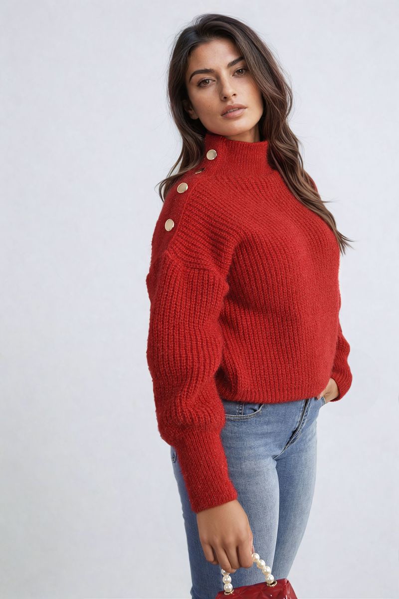 Alejandra Buttons Long Sleeves Chunky Knit Top - 7 colours