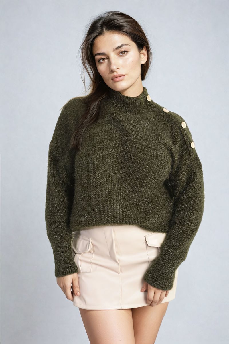 Alejandra Buttons Long Sleeves Chunky Knit Top - 7 colours