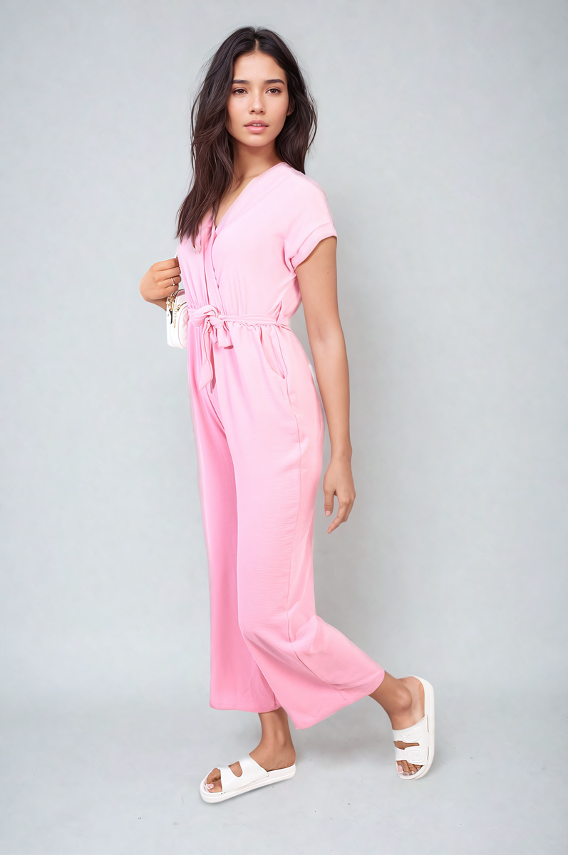 Alessandra Belted V Neck Jumpsuit with Side Pockets - 10 colours