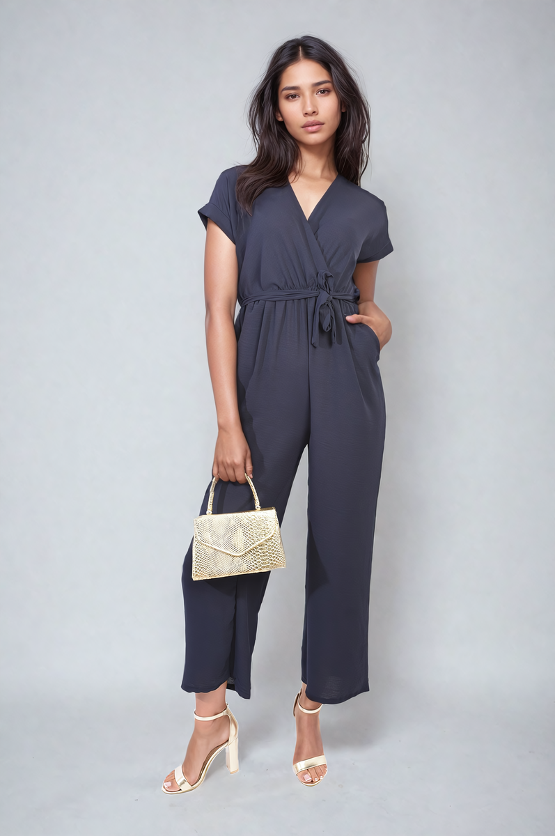 Alessandra Belted V Neck Jumpsuit with Side Pockets - 10 colours