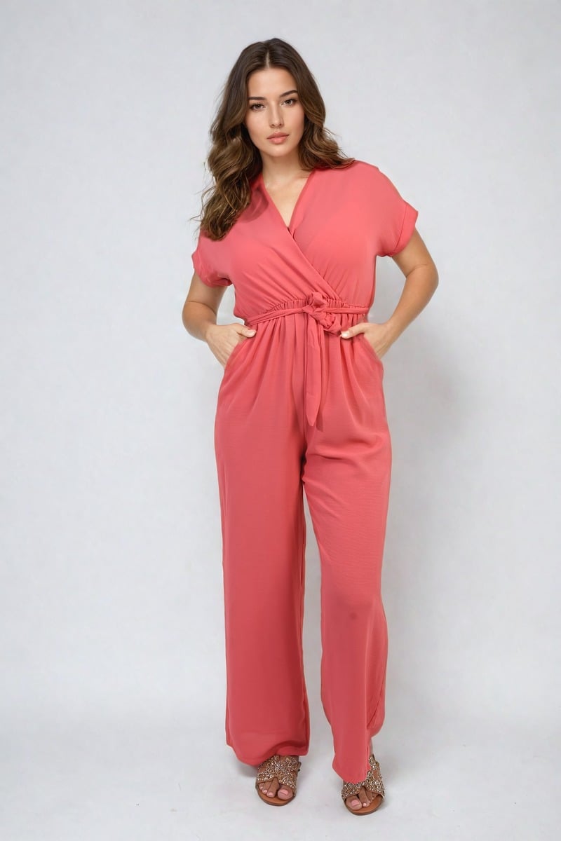 Alessandra Belted V Neck Jumpsuit with Side Pockets - 10 colours