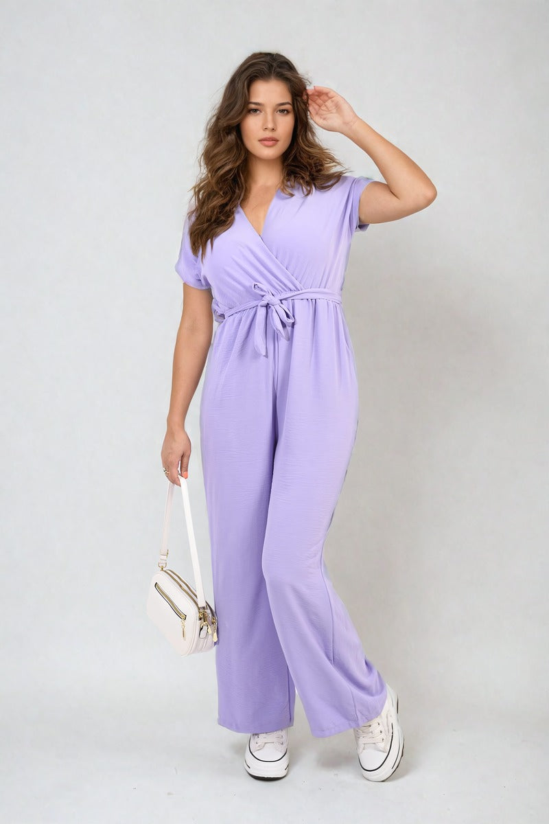 Alessandra Belted V Neck Jumpsuit with Side Pockets - 10 colours