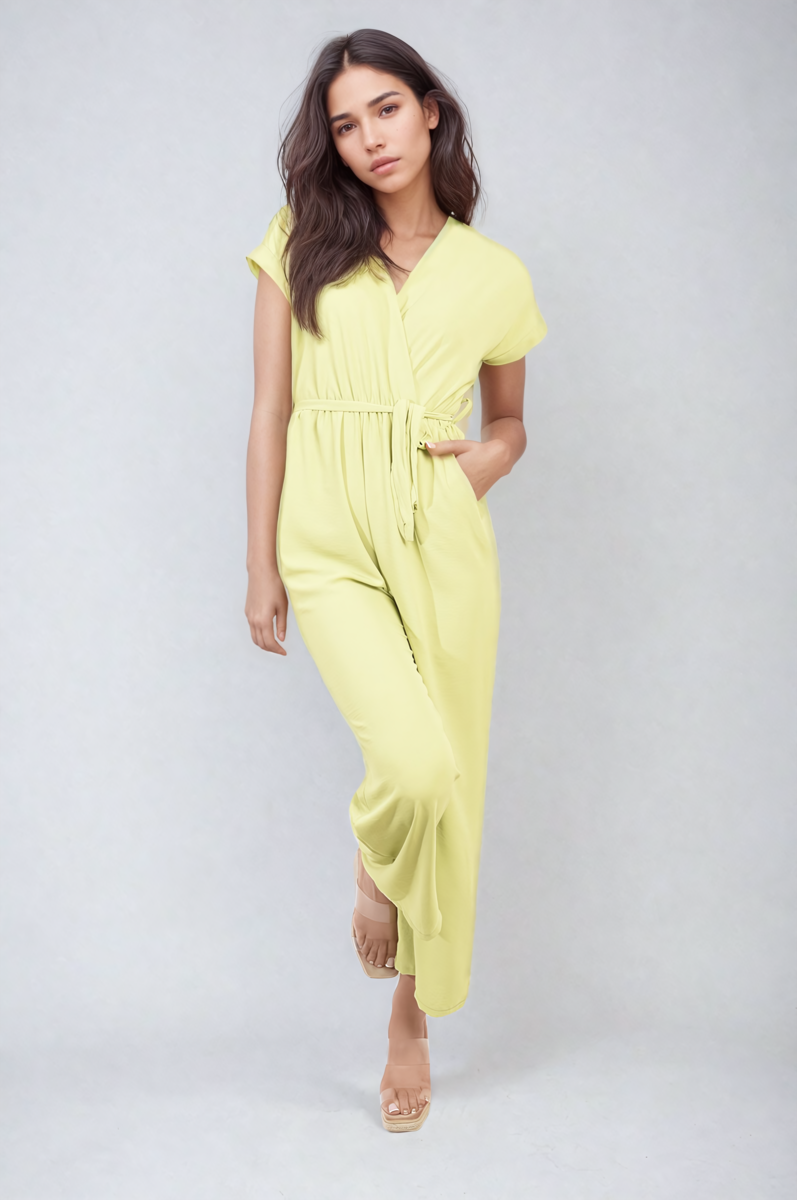 Alessandra Belted V Neck Jumpsuit with Side Pockets - 10 colours