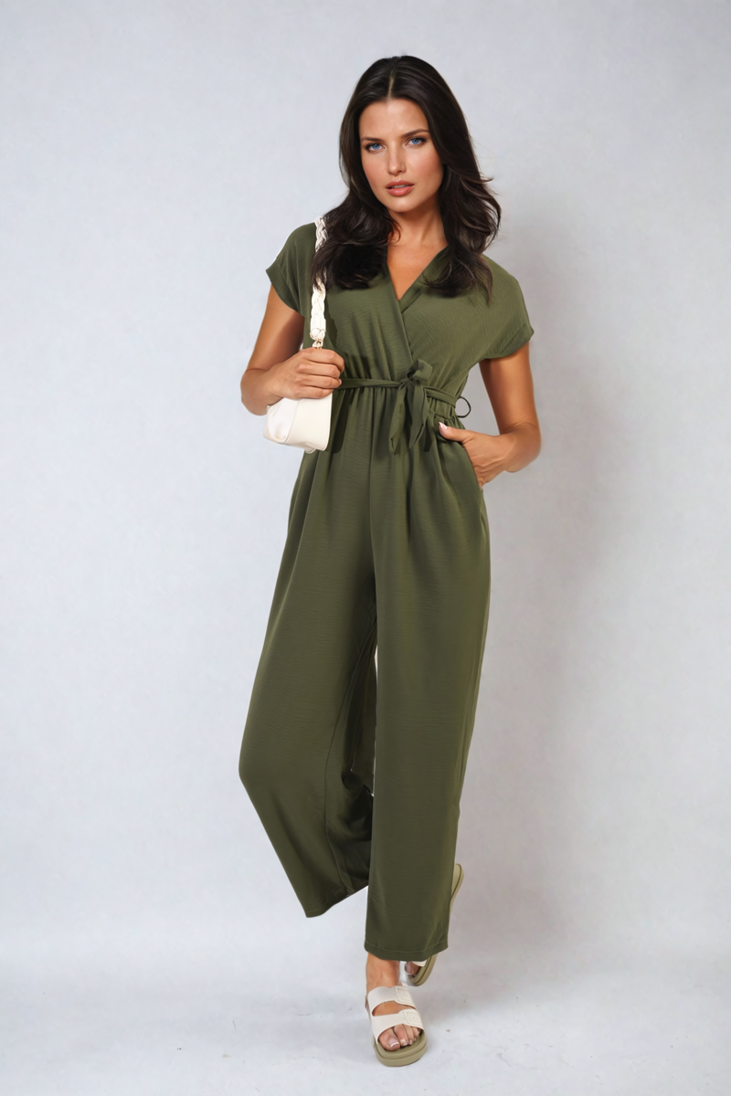 Alessandra Belted V Neck Jumpsuit with Side Pockets - 10 colours