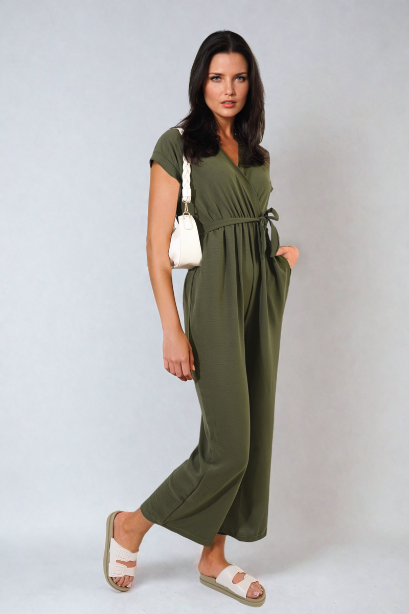 Alessandra Belted V Neck Jumpsuit with Side Pockets - 10 colours