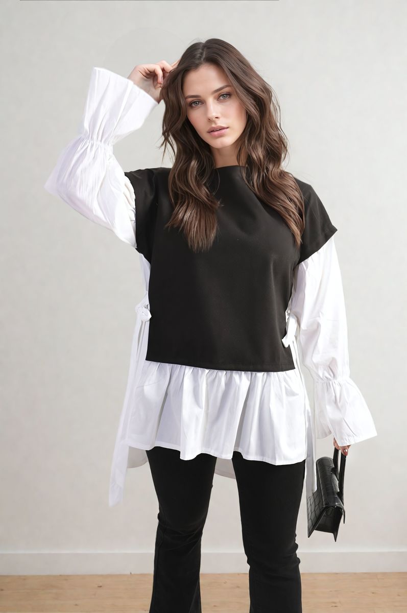 Alicia Side Tie Contrast Long Sleeve Knit Frill Top - 4 colours