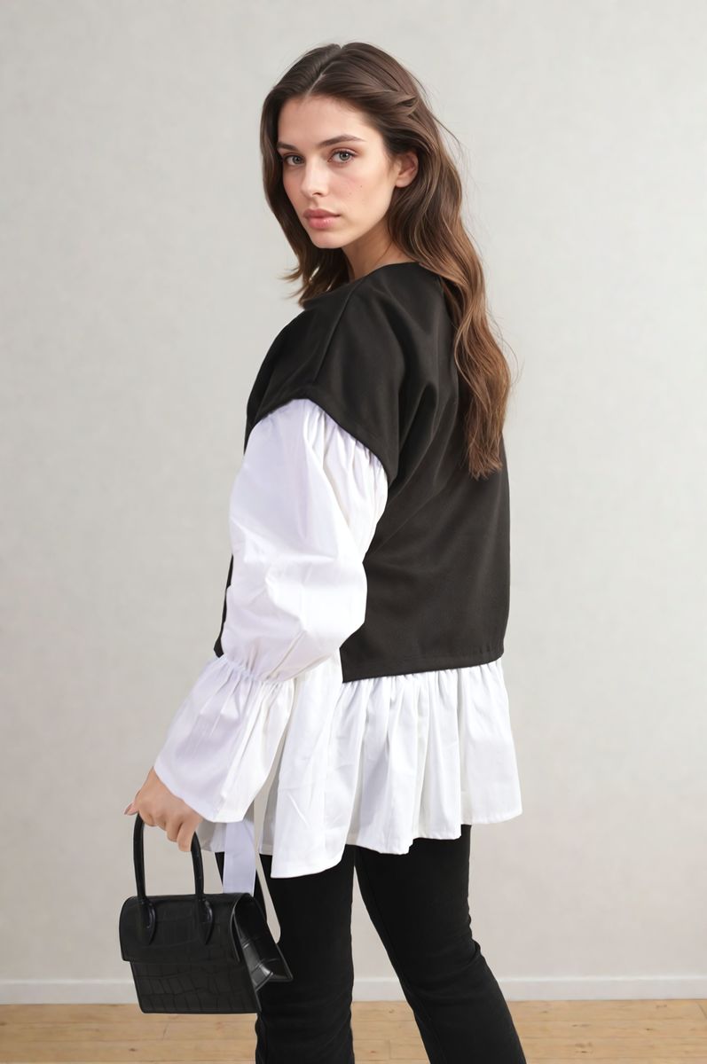 Alicia Side Tie Contrast Long Sleeve Knit Frill Top - 4 colours