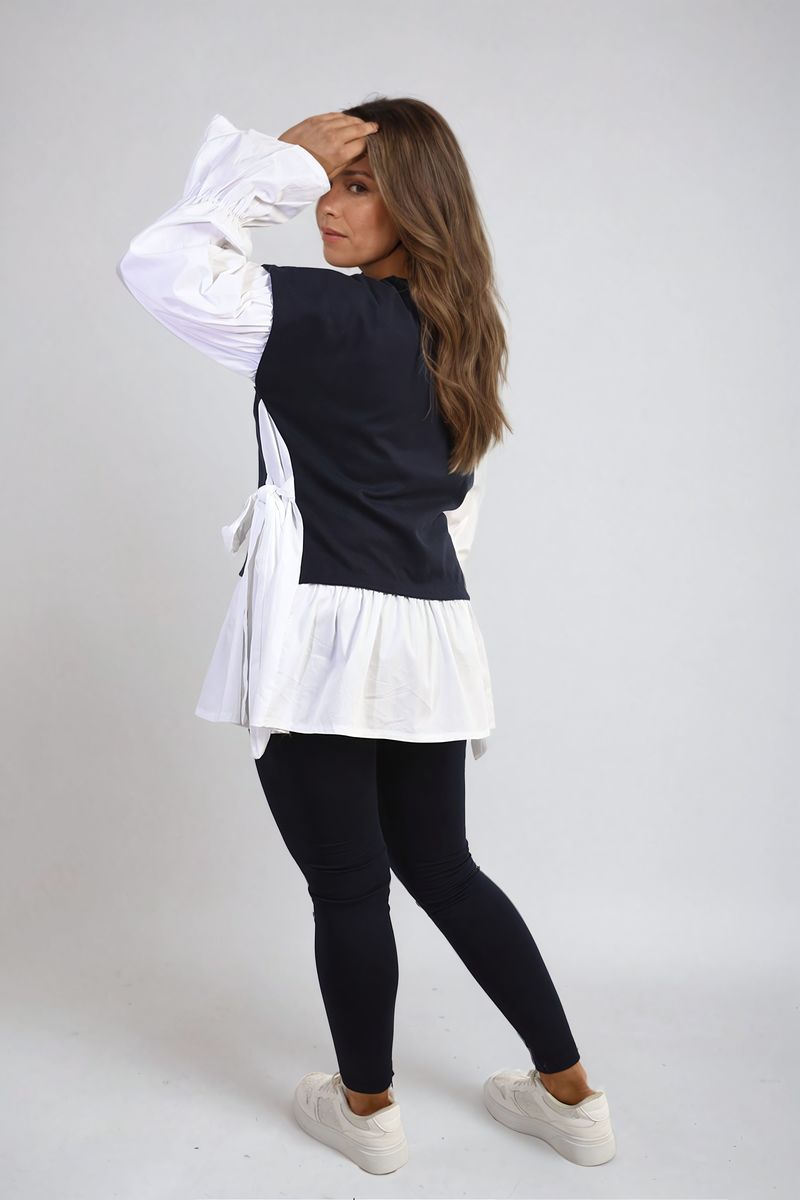 Alicia Side Tie Contrast Long Sleeve Knit Frill Top - 4 colours