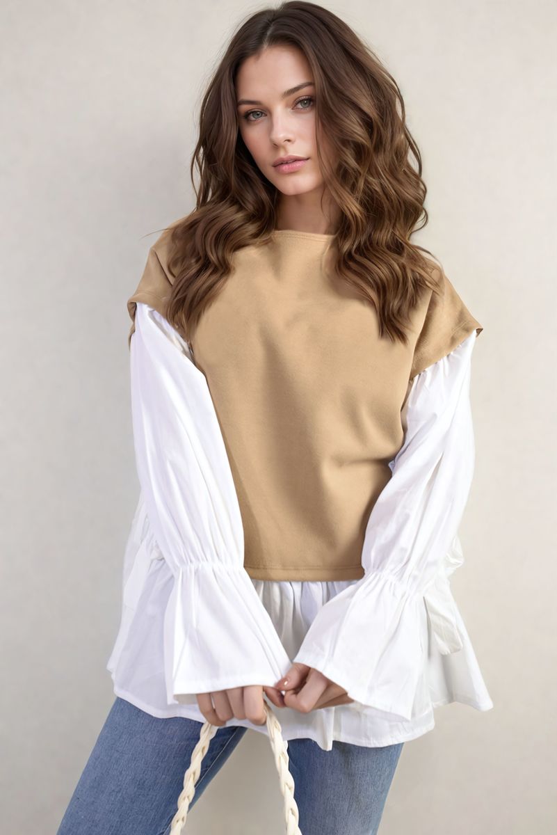 Alicia Side Tie Contrast Long Sleeve Knit Frill Top - 4 colours