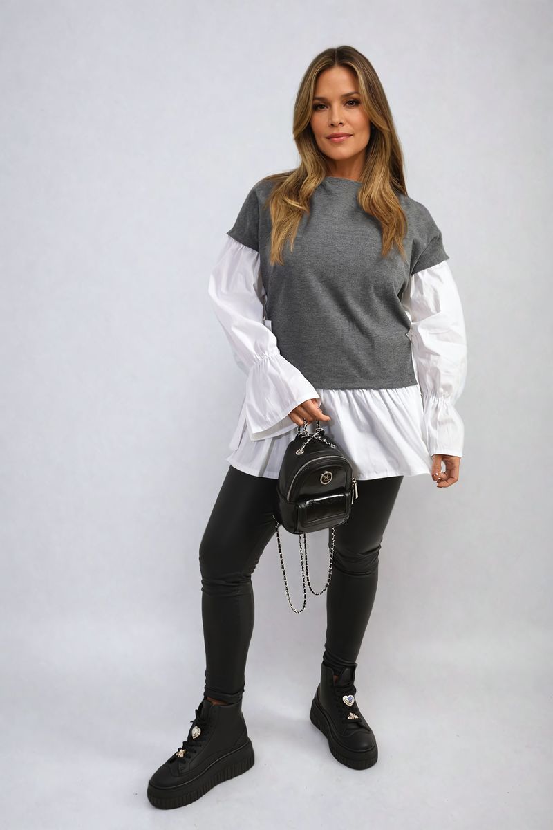 Alicia Side Tie Contrast Long Sleeve Knit Frill Top - 4 colours