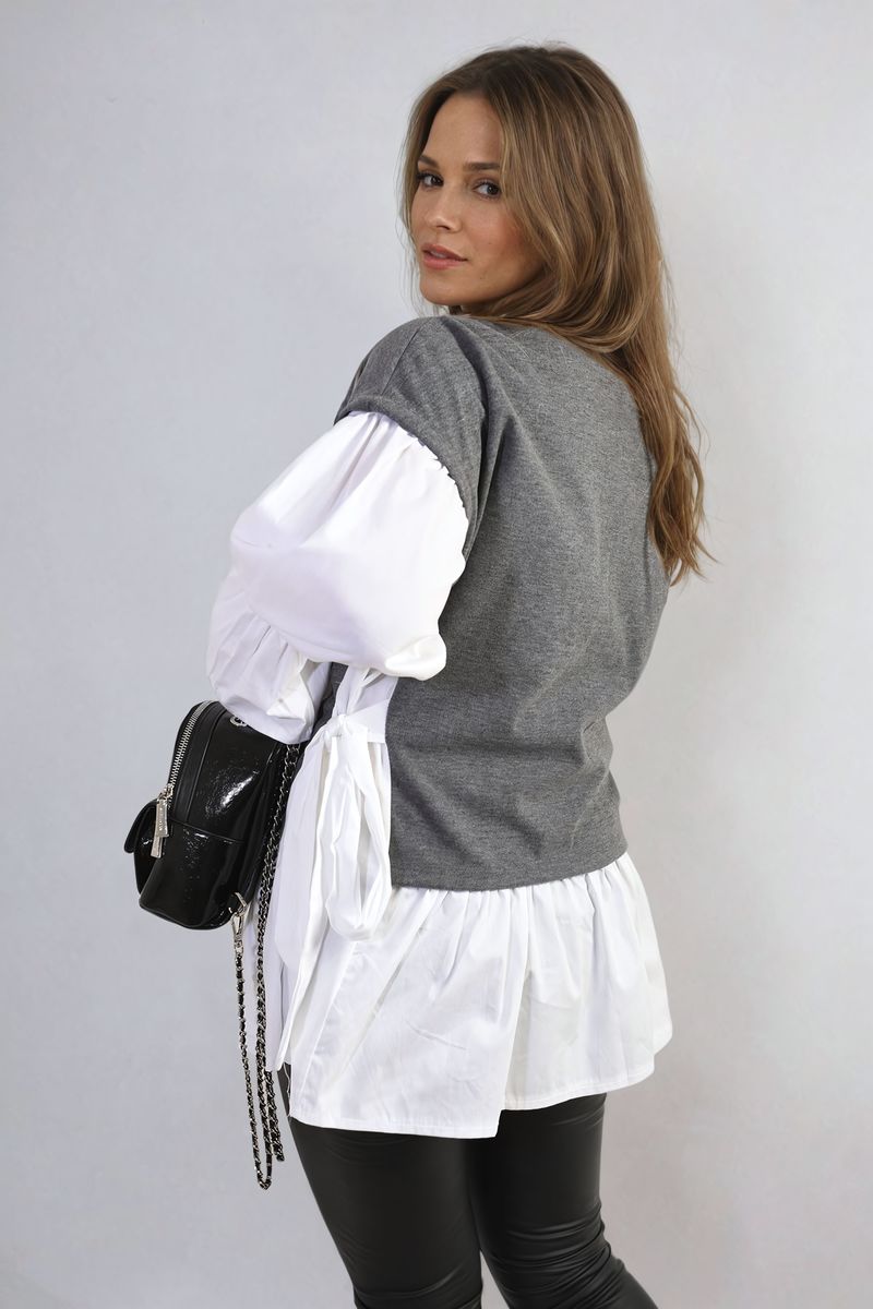 Alicia Side Tie Contrast Long Sleeve Knit Frill Top - 4 colours