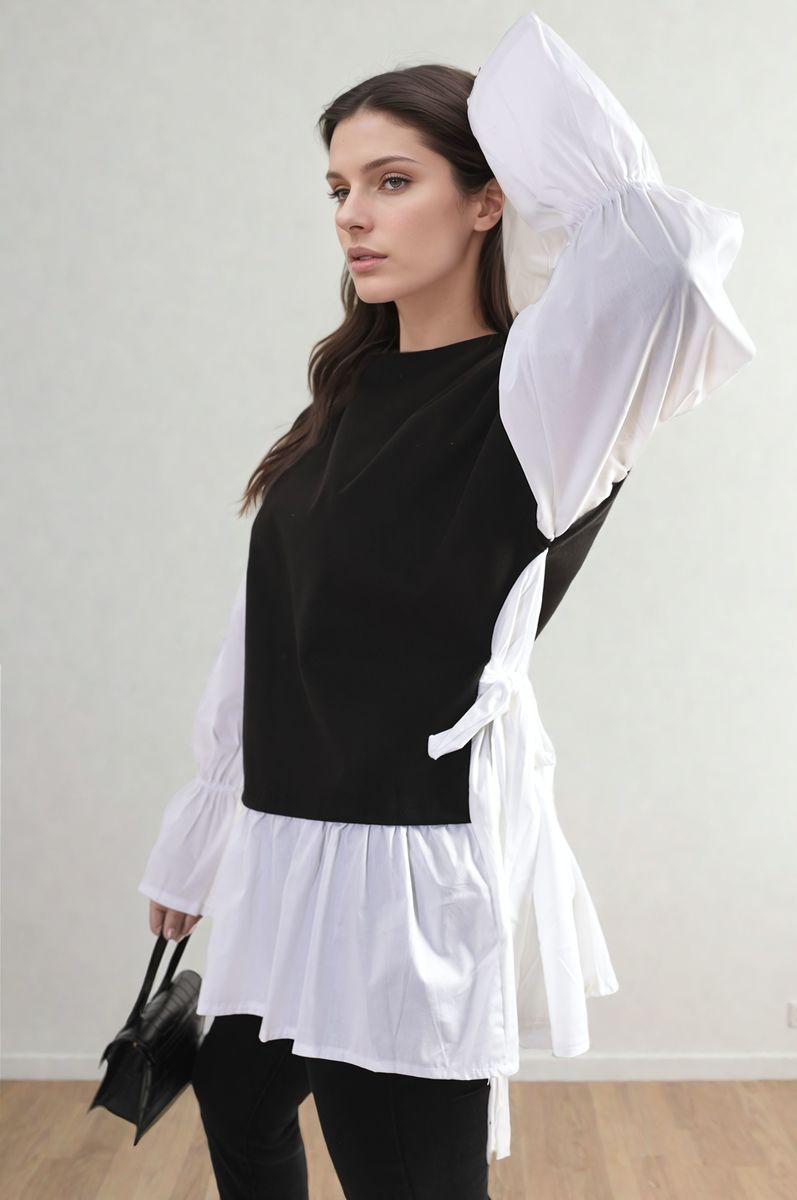 Alicia Side Tie Contrast Long Sleeve Knit Frill Top - 4 colours