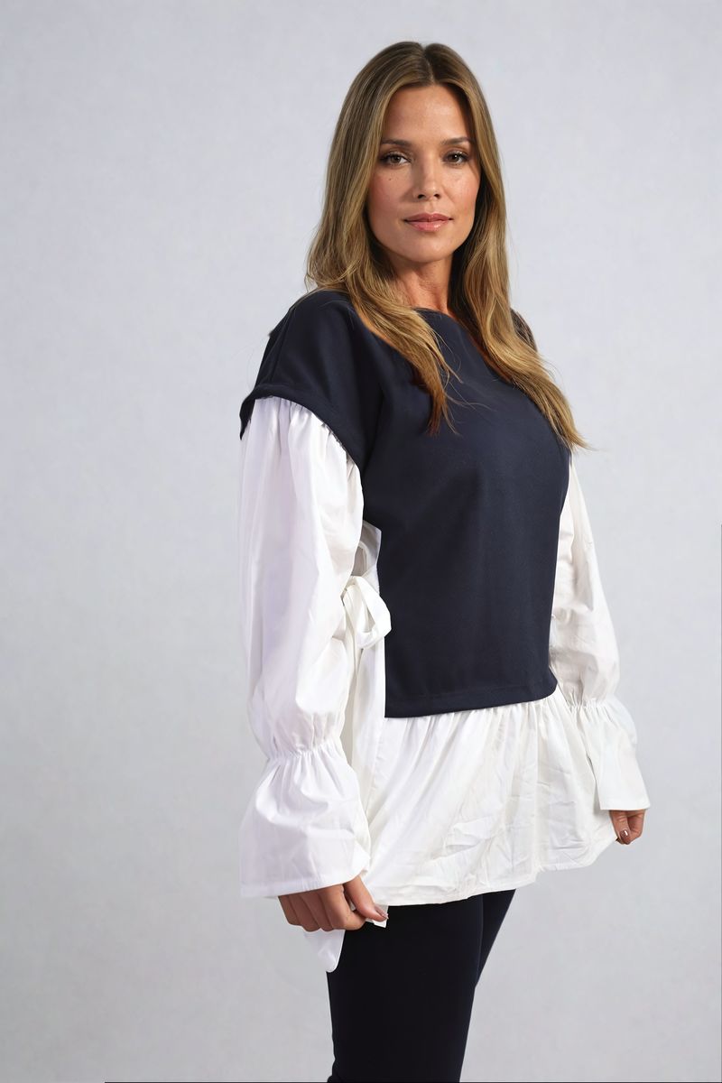 Alicia Side Tie Contrast Long Sleeve Knit Frill Top - 4 colours