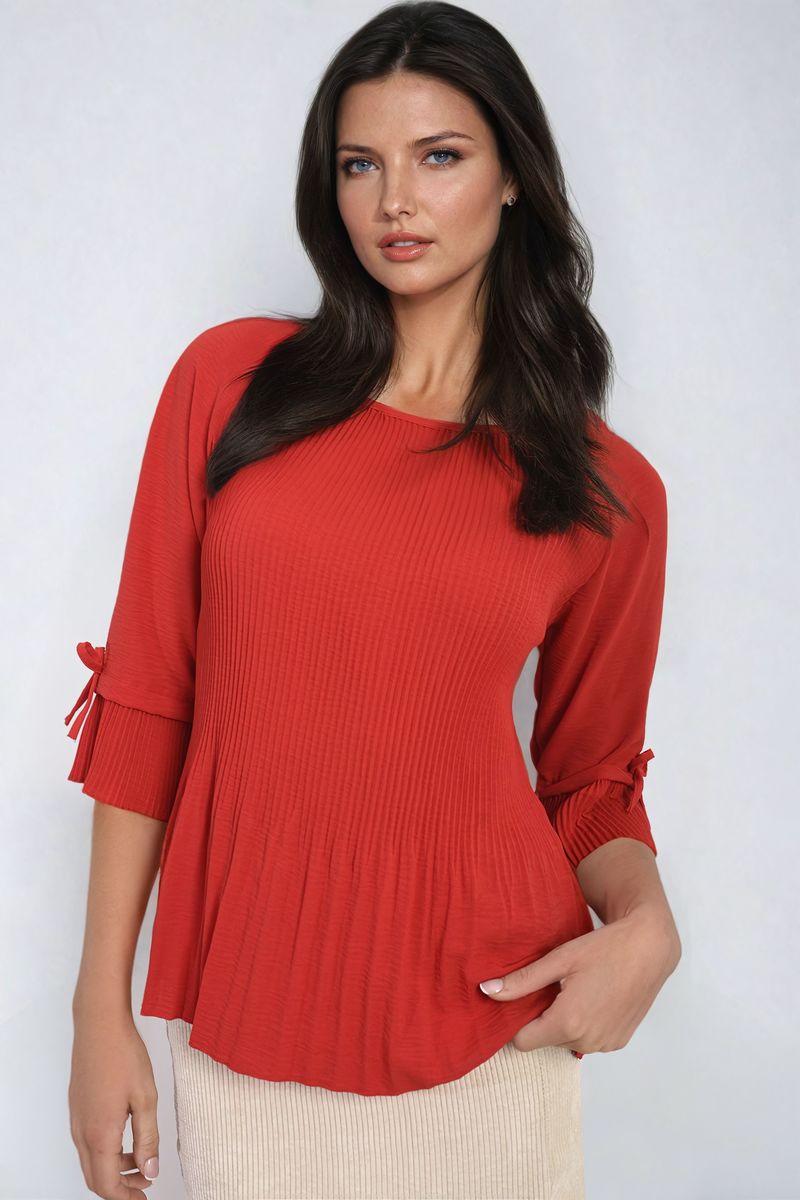 Angela Plisse Pleated Short Bow Sleeve Top - 8 colours