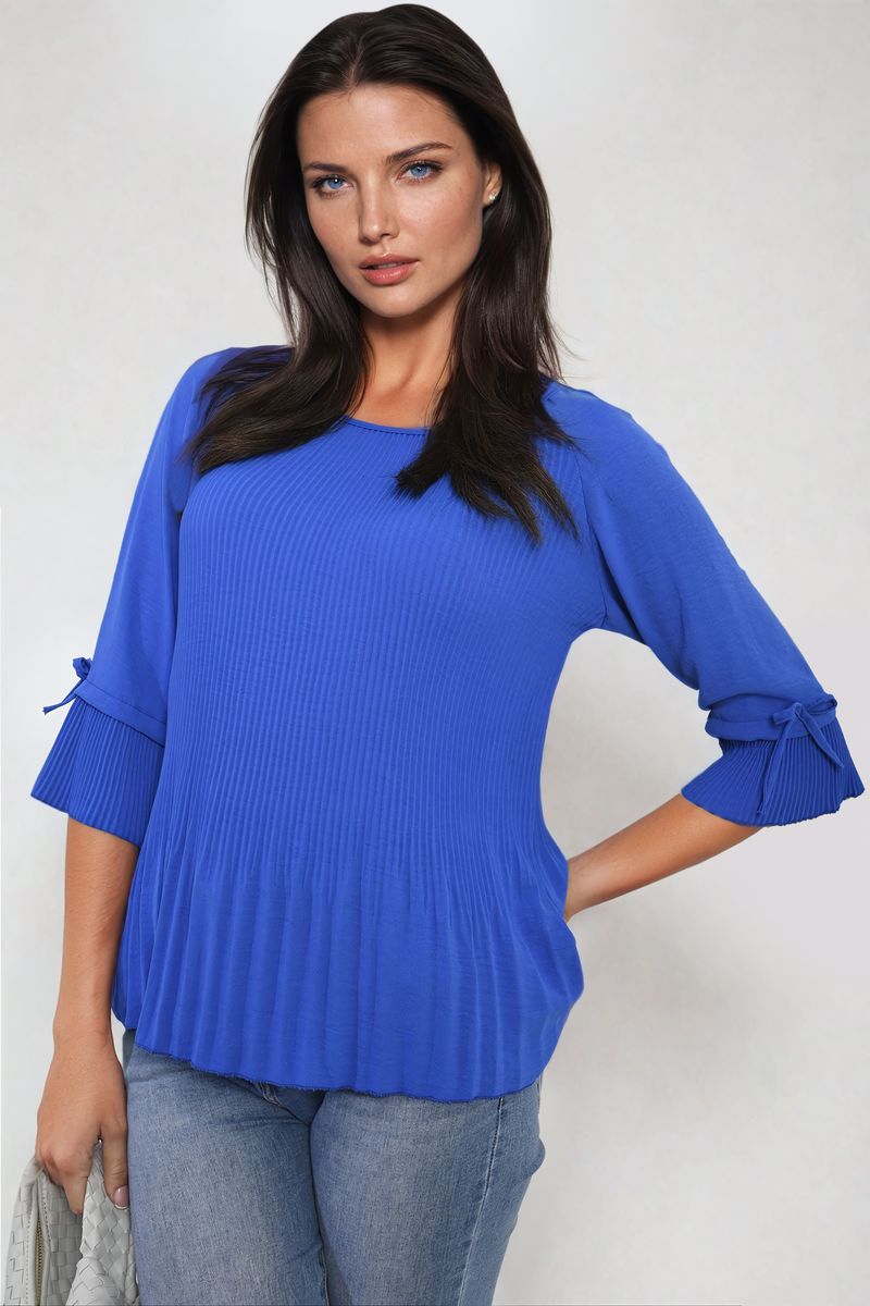 Angela Plisse Pleated Short Bow Sleeve Top - 8 colours