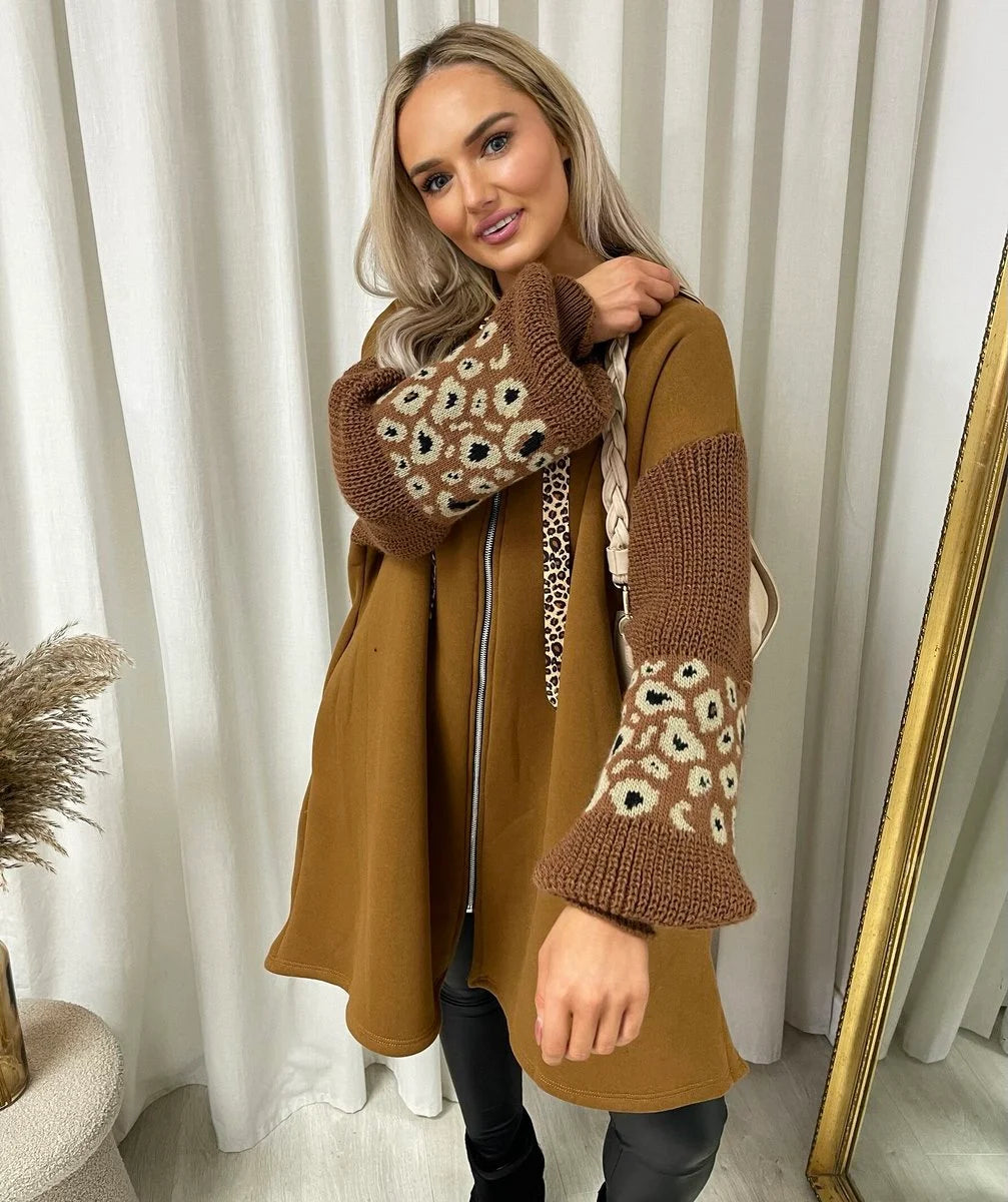 Angelina Leopard Print Knitted Sleeve Hoodie - 3 colours