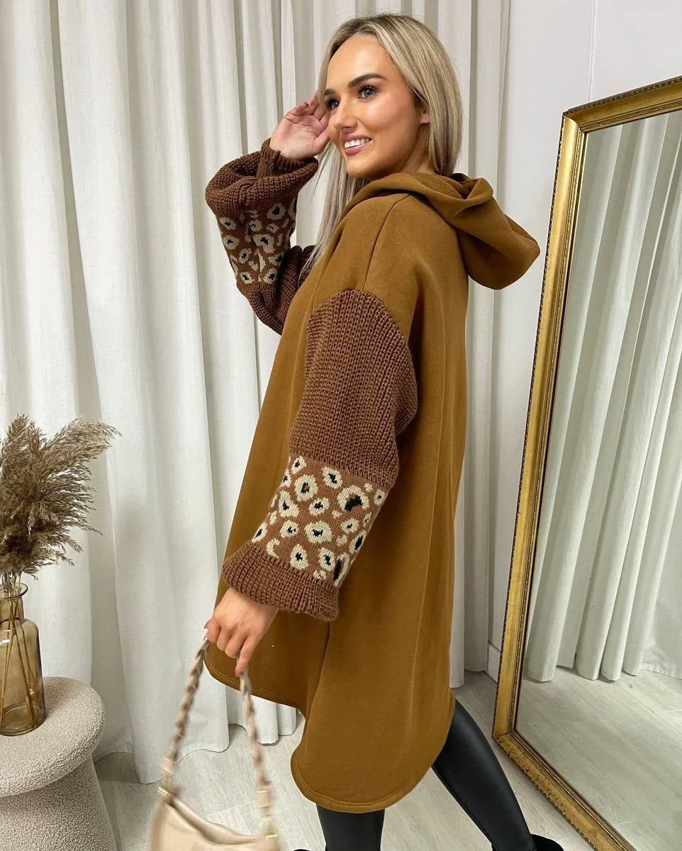 Angelina Leopard Print Knitted Sleeve Hoodie - 3 colours