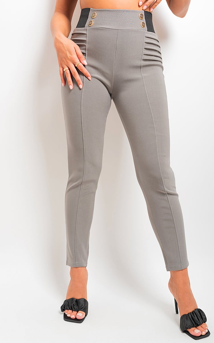 Ariah Elastic Waist Button Detail Leggings - 6 colours