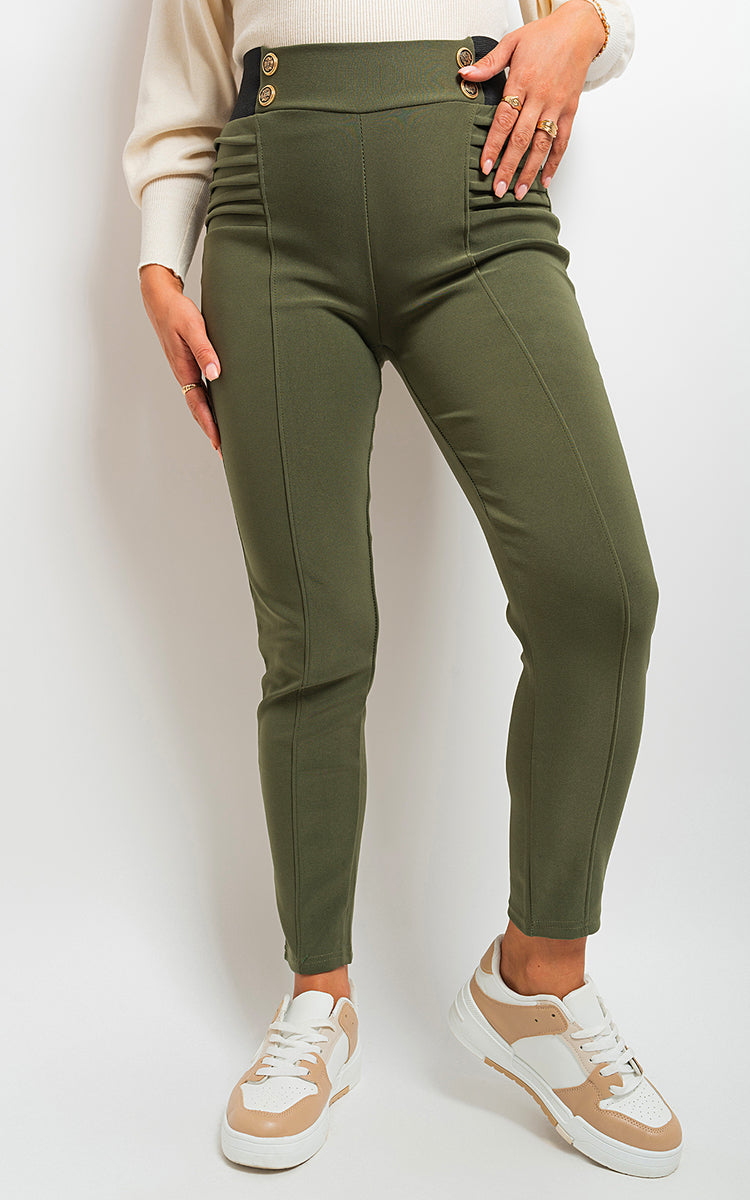 Ariah Elastic Waist Button Detail Leggings - 6 colours