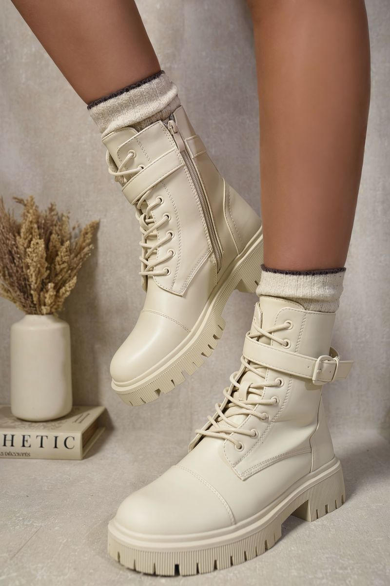 Ariella Lace Up Buckle Chunky Combat Boots - 3 colours