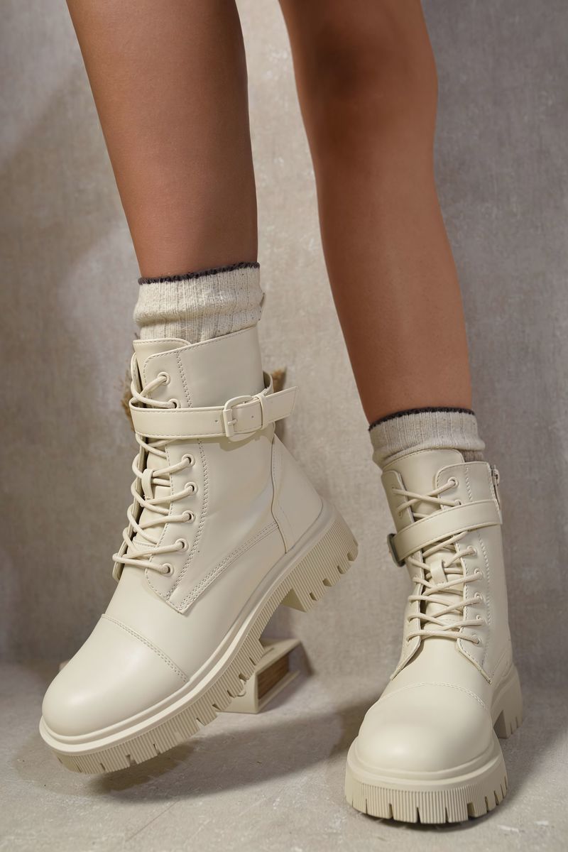 Ariella Lace Up Buckle Chunky Combat Boots - 3 colours