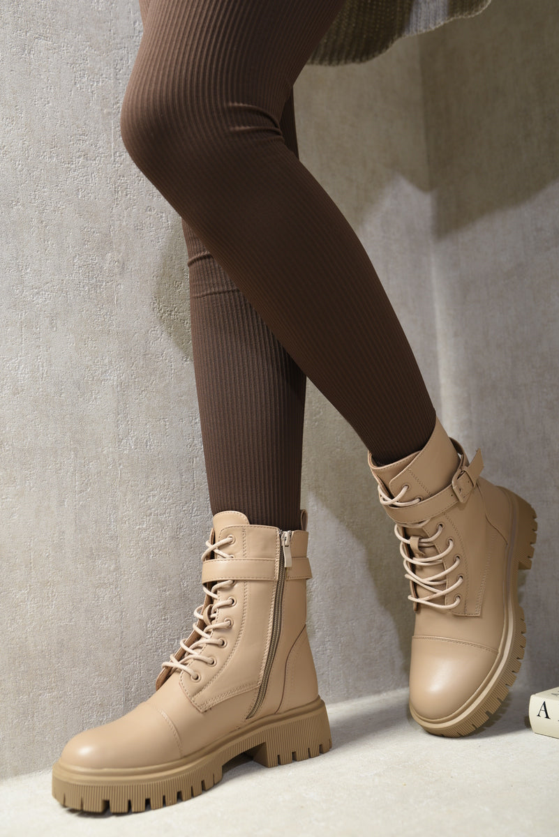 Ariella Lace Up Buckle Chunky Combat Boots - 3 colours