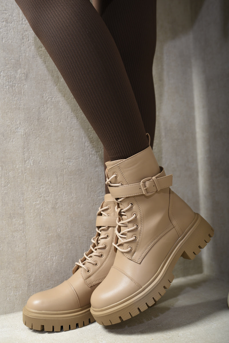 Ariella Lace Up Buckle Chunky Combat Boots - 3 colours