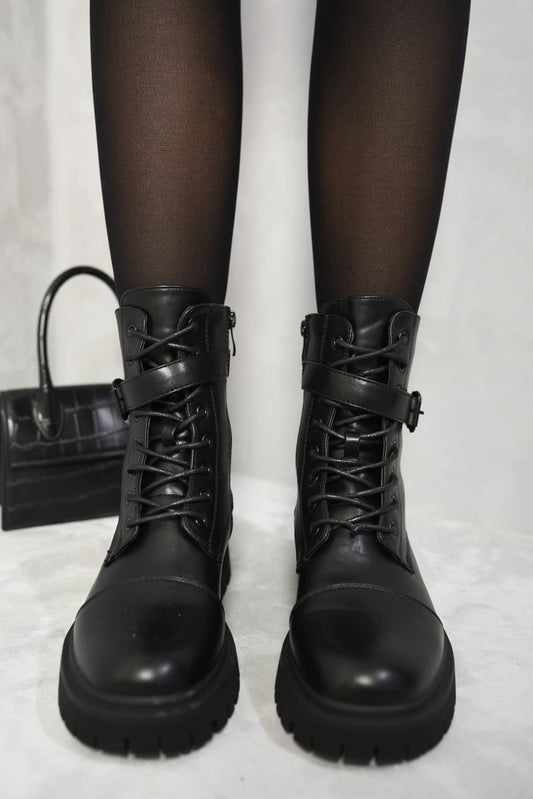 Ariella Lace Up Buckle Chunky Combat Boots - 3 colours