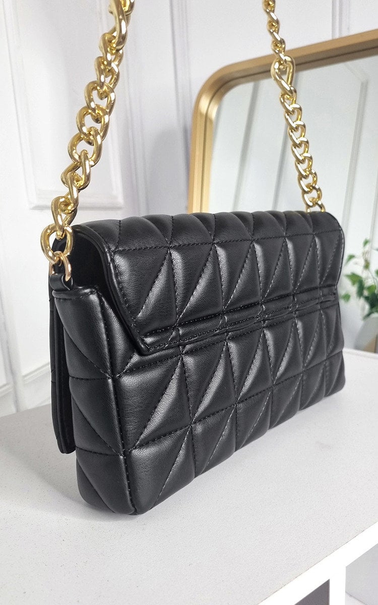 Asha Faux Leather Padded Handbag with Chain Detail - 2 colours